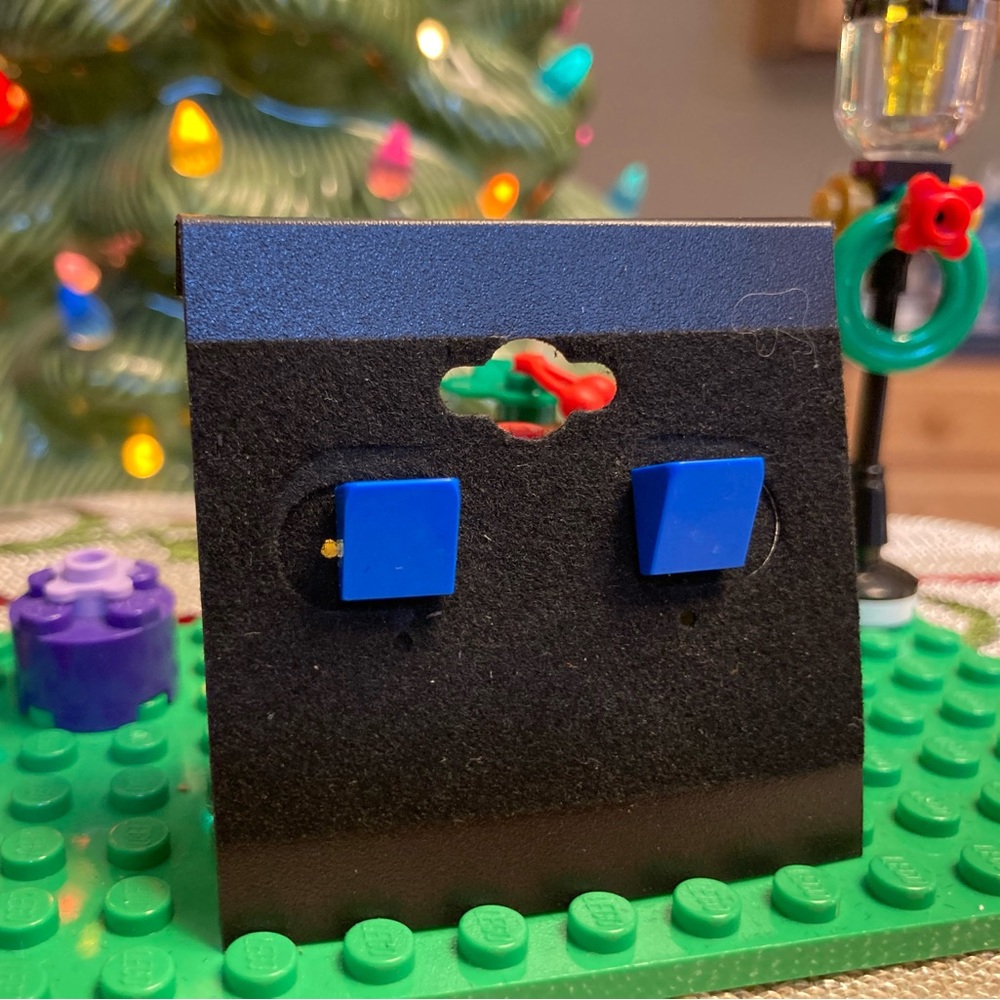 Blue Wedge Lego Stud Earrings